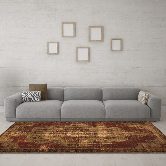 Machine Washable Persian Orange Bohemian Area Rugs in a Living Room, wshtr2134org