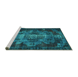 Sideview of Machine Washable Persian Turquoise Bohemian Area Rugs, wshtr2134turq