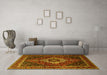 Machine Washable Medallion Yellow Traditional Rug in a Living Room, wshtr2135yw