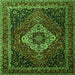 Round Machine Washable Medallion Green Traditional Area Rugs, wshtr2135grn