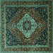 Square Medallion Turquoise Traditional Rug, tr2135turq