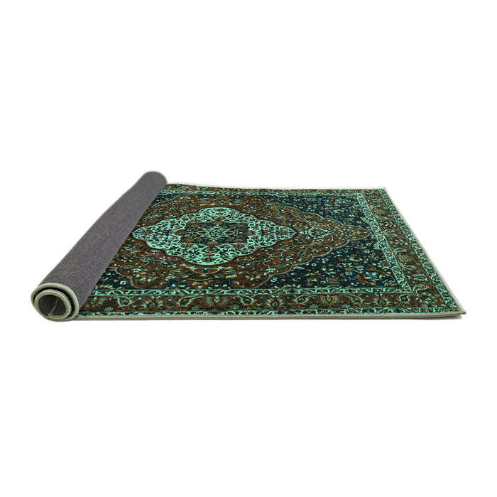 Sideview of Medallion Turquoise Traditional Rug, tr2135turq