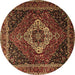 Round Medallion Brown Traditional Rug, tr2135brn