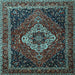 Square Machine Washable Medallion Light Blue Traditional Rug, wshtr2135lblu