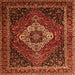 Round Machine Washable Medallion Orange Traditional Area Rugs, wshtr2135org