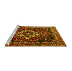 Sideview of Machine Washable Medallion Yellow Traditional Rug, wshtr2135yw