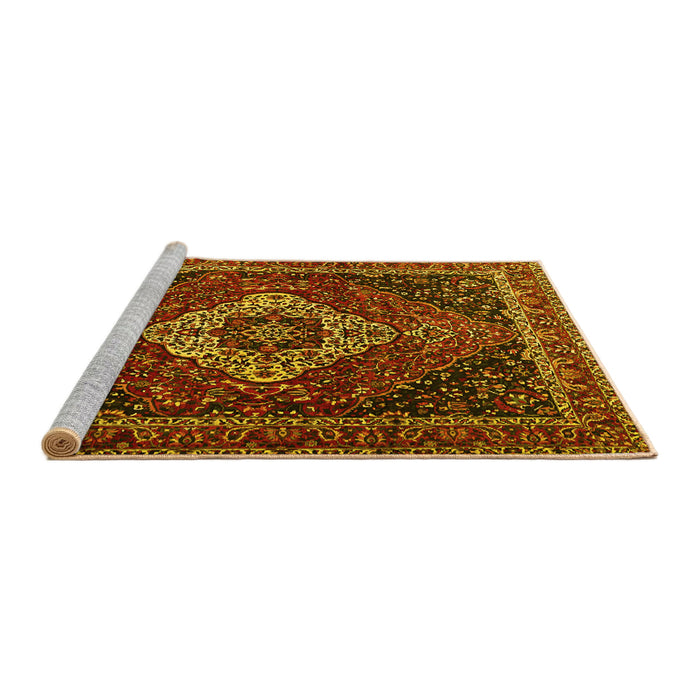 Sideview of Machine Washable Medallion Yellow Traditional Rug, wshtr2135yw