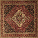 Square Machine Washable Medallion Brown Traditional Rug, wshtr2135brn