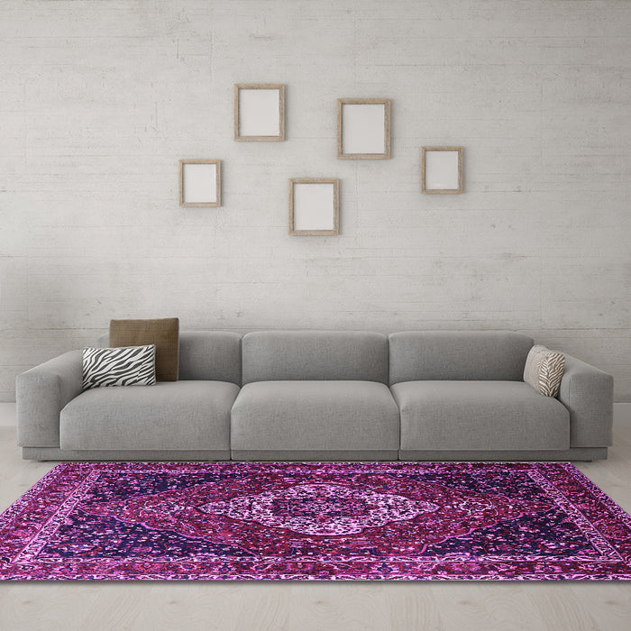 Machine Washable Medallion Purple Traditional Area Rugs in a Living Room, wshtr2135pur