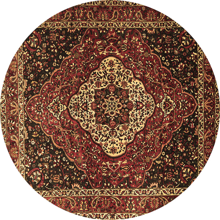 Round Machine Washable Medallion Brown Traditional Rug, wshtr2135brn