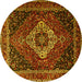 Round Machine Washable Medallion Yellow Traditional Rug, wshtr2135yw