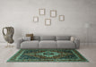 Machine Washable Medallion Turquoise Traditional Area Rugs in a Living Room,, wshtr2135turq