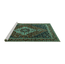 Sideview of Machine Washable Medallion Turquoise Traditional Area Rugs, wshtr2135turq