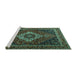 Sideview of Machine Washable Medallion Turquoise Traditional Area Rugs, wshtr2135turq