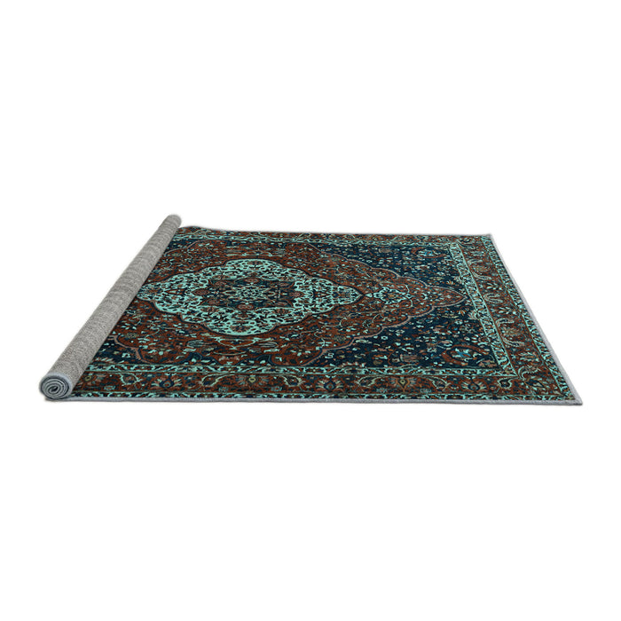 Sideview of Machine Washable Medallion Light Blue Traditional Rug, wshtr2135lblu