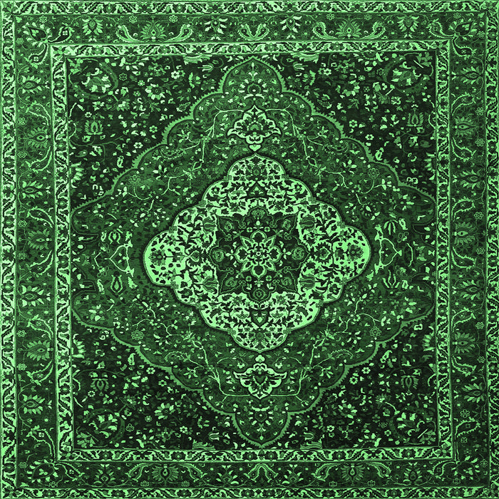 Square Machine Washable Medallion Emerald Green Traditional Area Rugs, wshtr2135emgrn