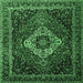 Square Machine Washable Medallion Emerald Green Traditional Area Rugs, wshtr2135emgrn