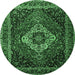 Round Machine Washable Medallion Emerald Green Traditional Area Rugs, wshtr2135emgrn