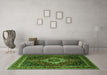 Machine Washable Medallion Green Traditional Area Rugs in a Living Room,, wshtr2135grn