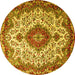 Round Machine Washable Medallion Yellow Traditional Rug, wshtr2136yw