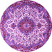 Round Machine Washable Medallion Purple Traditional Area Rugs, wshtr2136pur