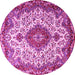 Round Machine Washable Medallion Pink Traditional Rug, wshtr2136pnk