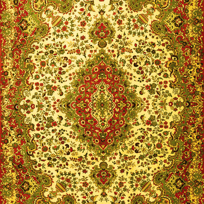 Machine Washable Medallion Yellow Traditional Rug, wshtr2136yw