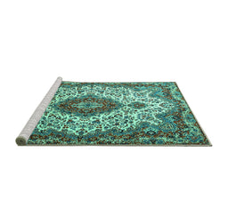 Sideview of Machine Washable Medallion Turquoise Traditional Area Rugs, wshtr2136turq