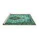 Sideview of Machine Washable Medallion Turquoise Traditional Area Rugs, wshtr2136turq