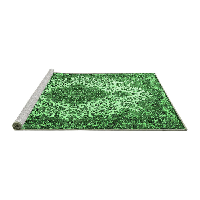 Sideview of Machine Washable Medallion Emerald Green Traditional Area Rugs, wshtr2136emgrn
