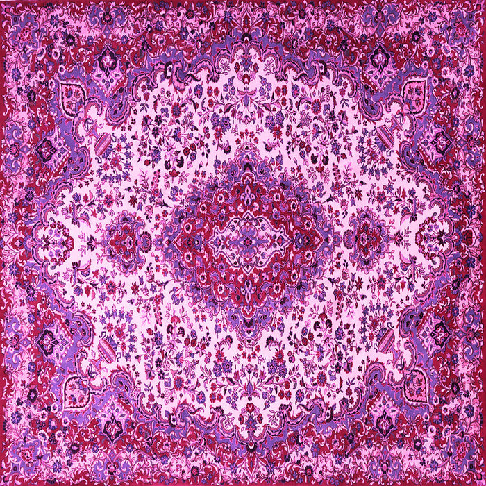 Square Machine Washable Medallion Pink Traditional Rug, wshtr2136pnk
