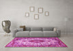 Machine Washable Medallion Pink Traditional Rug in a Living Room, wshtr2136pnk