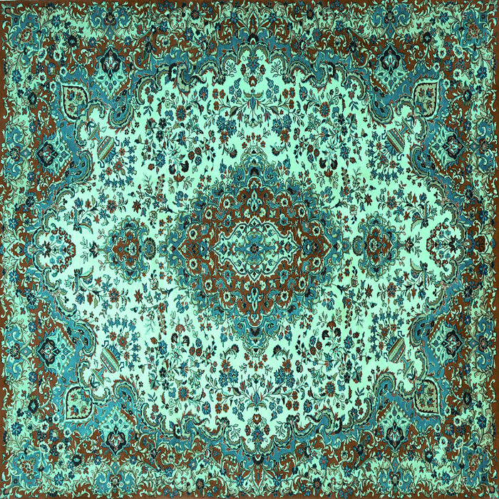 Square Medallion Turquoise Traditional Rug, tr2136turq