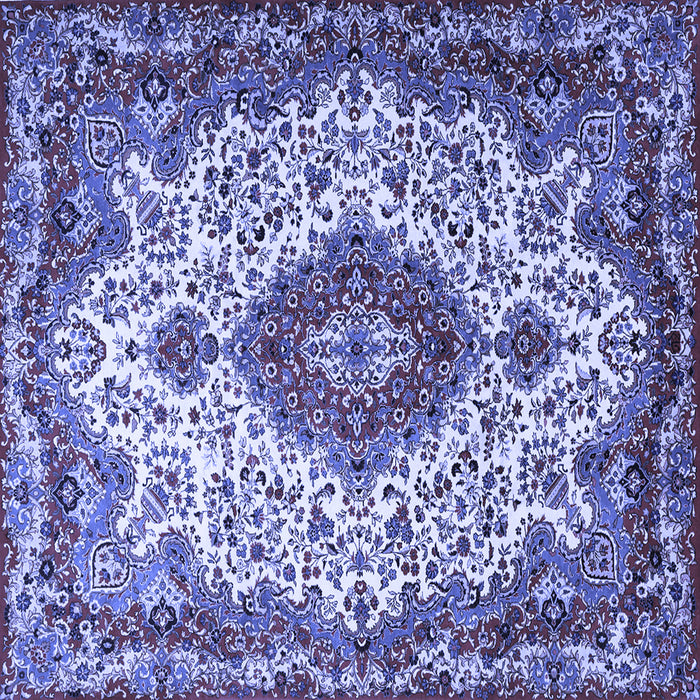 Square Machine Washable Medallion Blue Traditional Rug, wshtr2136blu