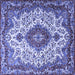 Square Machine Washable Medallion Blue Traditional Rug, wshtr2136blu