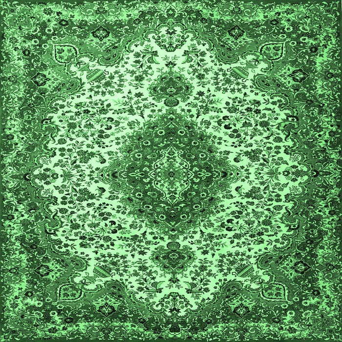 Square Machine Washable Medallion Emerald Green Traditional Area Rugs, wshtr2136emgrn