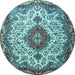 Round Medallion Light Blue Traditional Rug, tr2136lblu