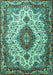 Machine Washable Medallion Turquoise Traditional Area Rugs, wshtr2136turq