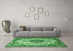 Machine Washable Medallion Emerald Green Traditional Area Rugs in a Living Room,, wshtr2136emgrn