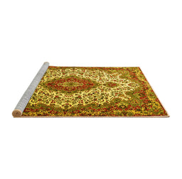 Sideview of Machine Washable Medallion Yellow Traditional Rug, wshtr2136yw