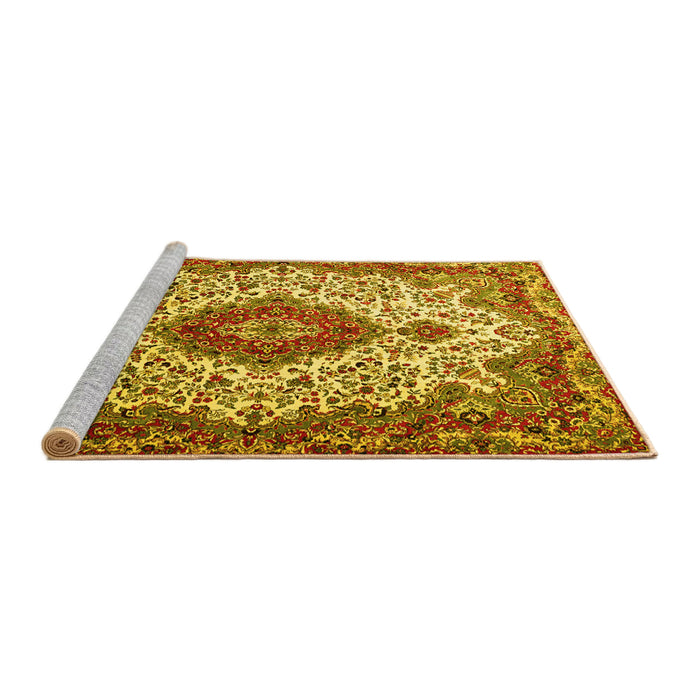 Sideview of Machine Washable Medallion Yellow Traditional Rug, wshtr2136yw