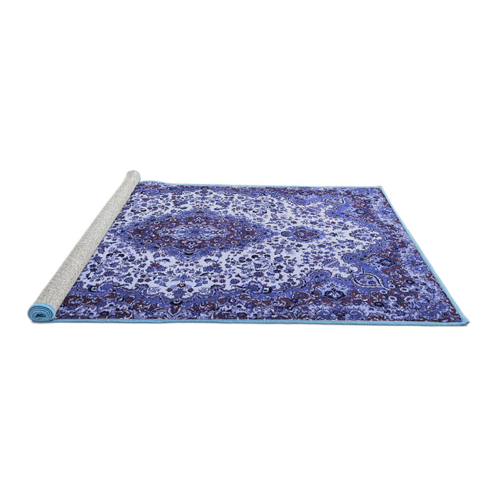 Sideview of Machine Washable Medallion Blue Traditional Rug, wshtr2136blu
