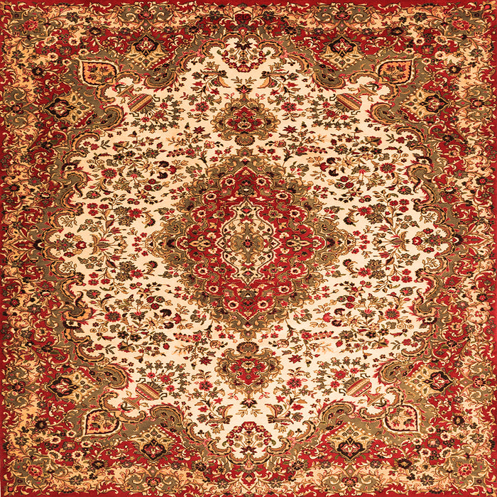 Round Machine Washable Medallion Orange Traditional Area Rugs, wshtr2136org