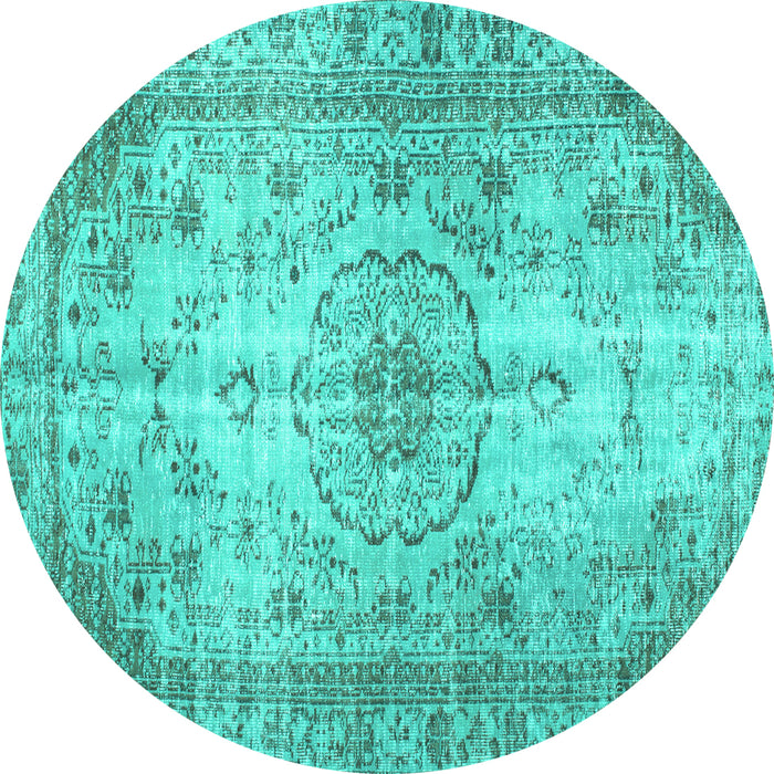 Round Persian Turquoise Traditional Rug, tr2137turq