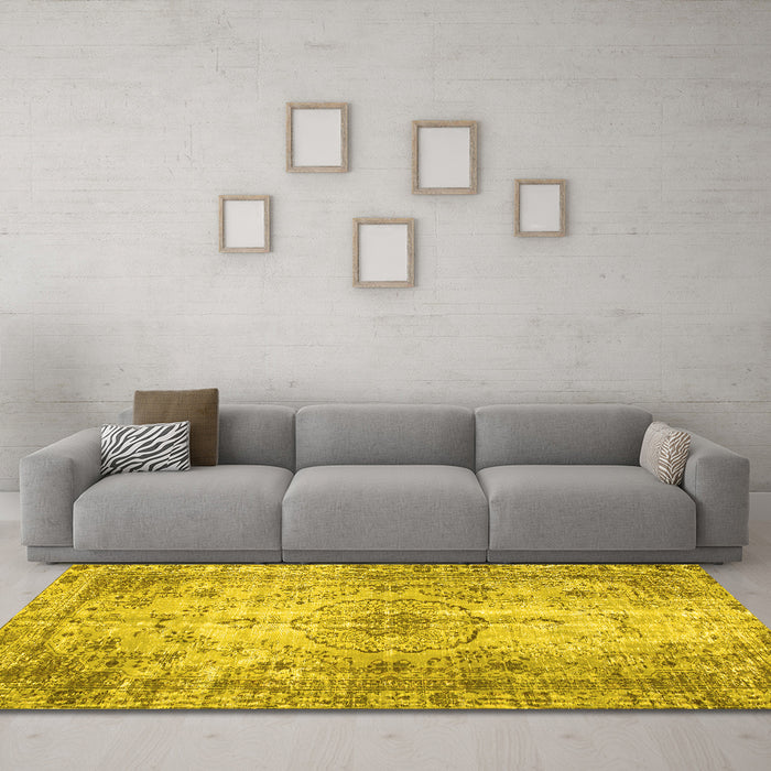 Machine Washable Persian Yellow Traditional Rug in a Living Room, wshtr2137yw