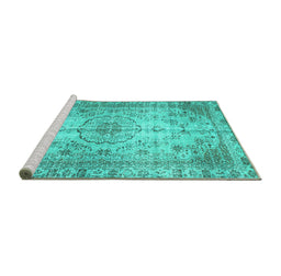Sideview of Machine Washable Persian Turquoise Traditional Area Rugs, wshtr2137turq
