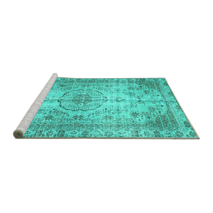 Sideview of Machine Washable Persian Turquoise Traditional Area Rugs, wshtr2137turq