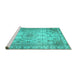 Sideview of Machine Washable Persian Turquoise Traditional Area Rugs, wshtr2137turq