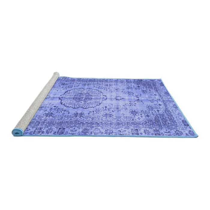 Sideview of Machine Washable Persian Blue Traditional Rug, wshtr2137blu