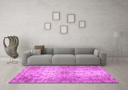 Machine Washable Persian Pink Traditional Rug in a Living Room, wshtr2137pnk